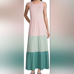 Lands' End Sleeveless Tiered Maxi Dress - Pink & Teal Women's Size Petite Large